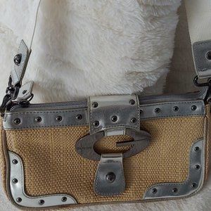 GUESS Raffia Logo Purse Silver Accents Handbag Shoulder Bag